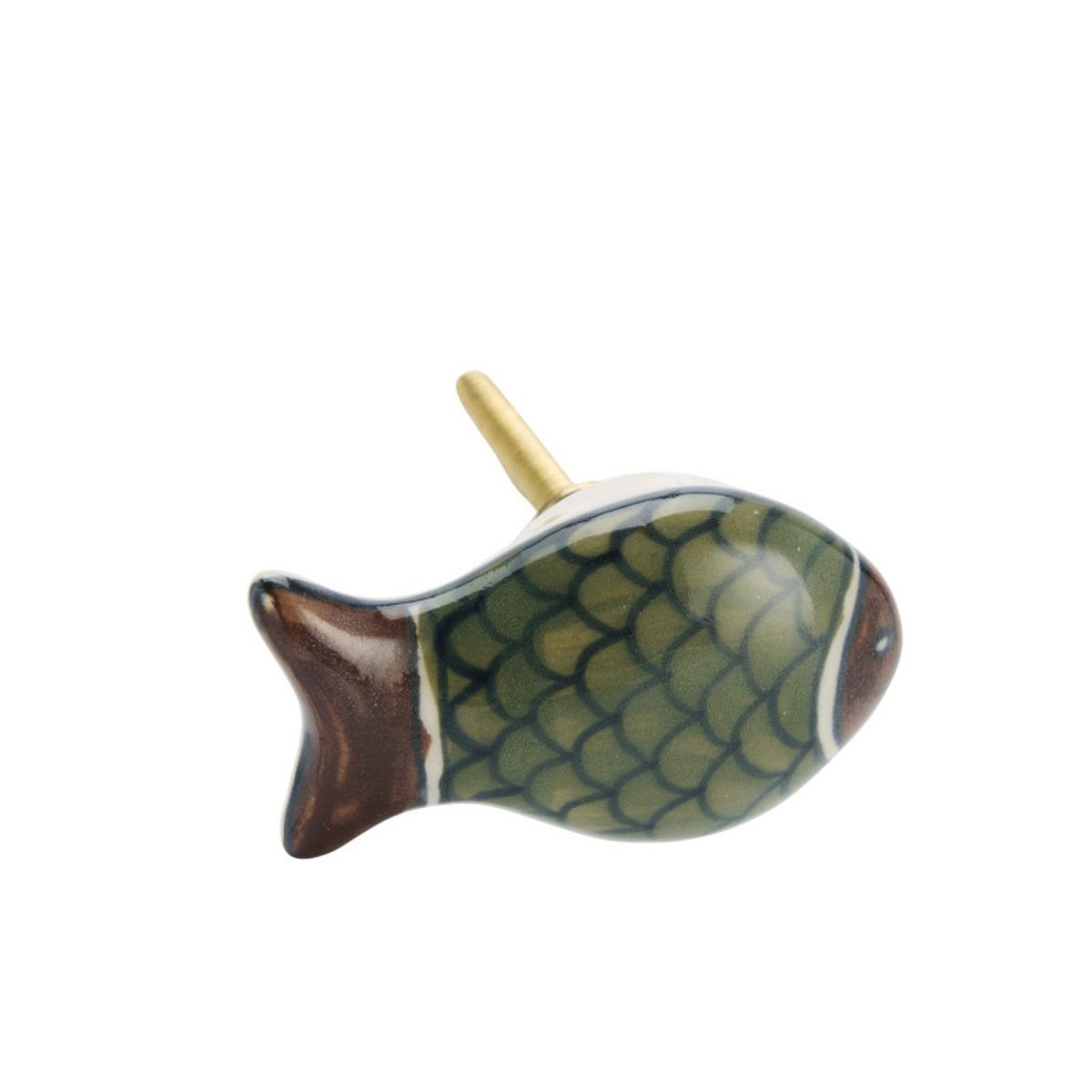 Bouton de meuble céramique poisson vert, MADAM STOLTZ