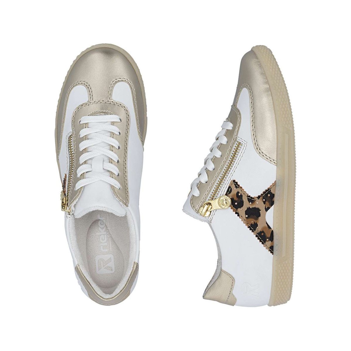 Tennis jaune à semelle à talon plat avec des lacets plats et un zip blanc, RIEKER