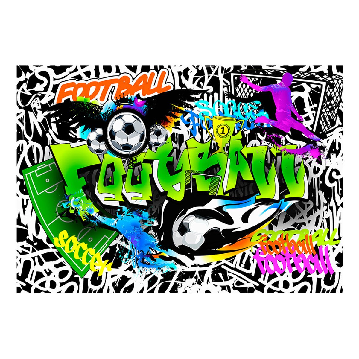 Papier peint intissé panoramique Street art Football Graffiti multicouleur, EDEN