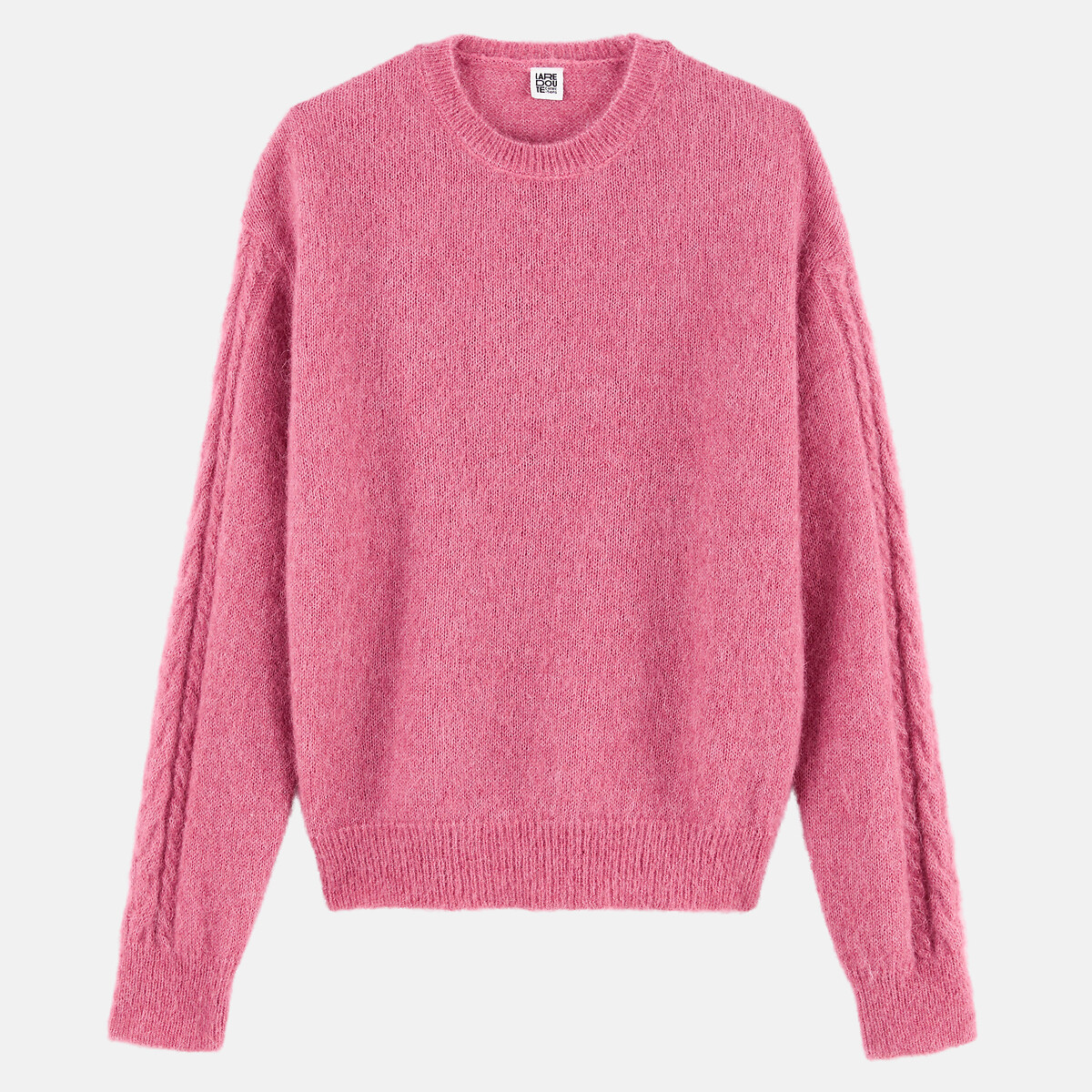 Pull col rond à manches torsadées, en alpaga mélangé rose, LA REDOUTE COLLECTIONS