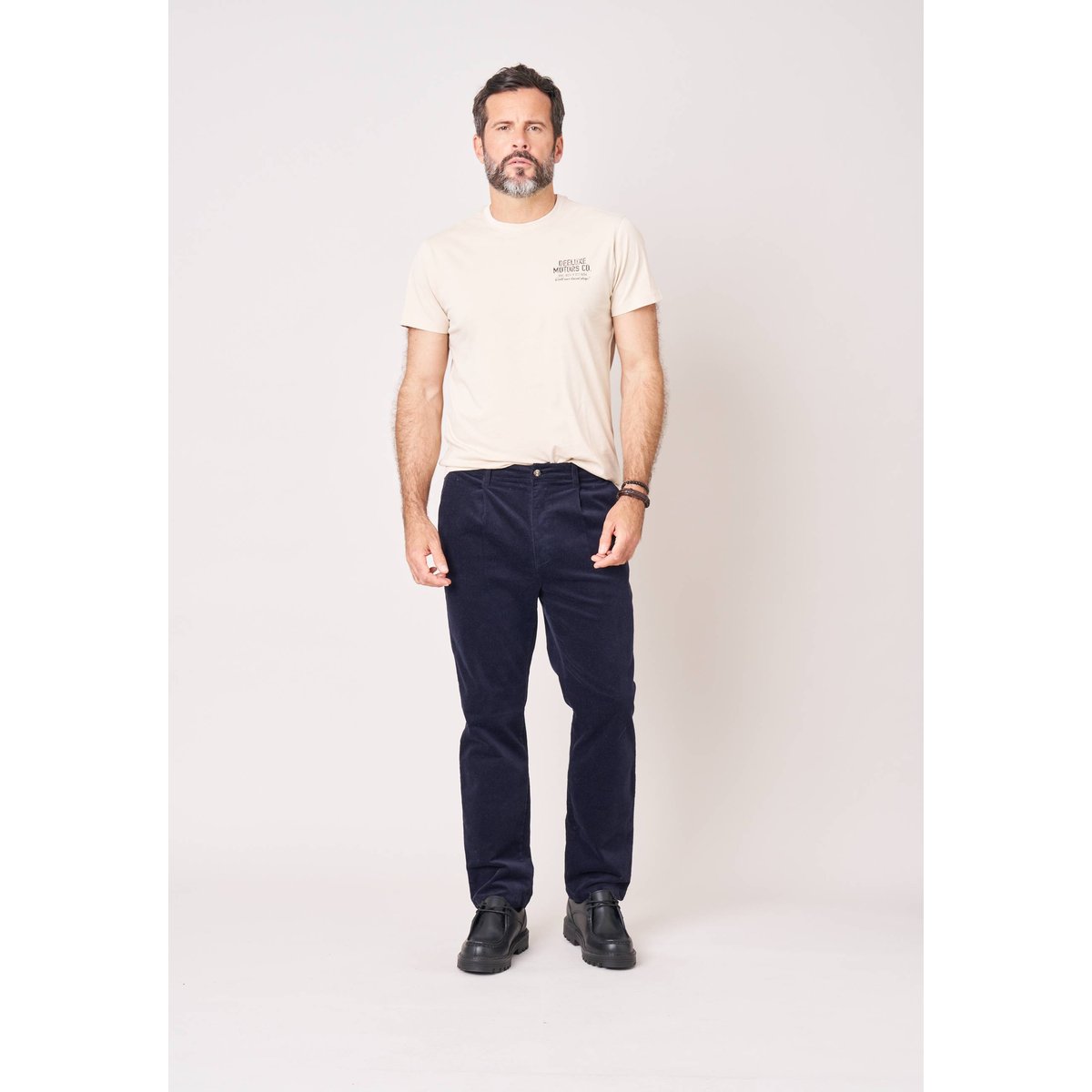 Pantalon regular homme en coton velours côtelé GORDY navy, DEELUXE