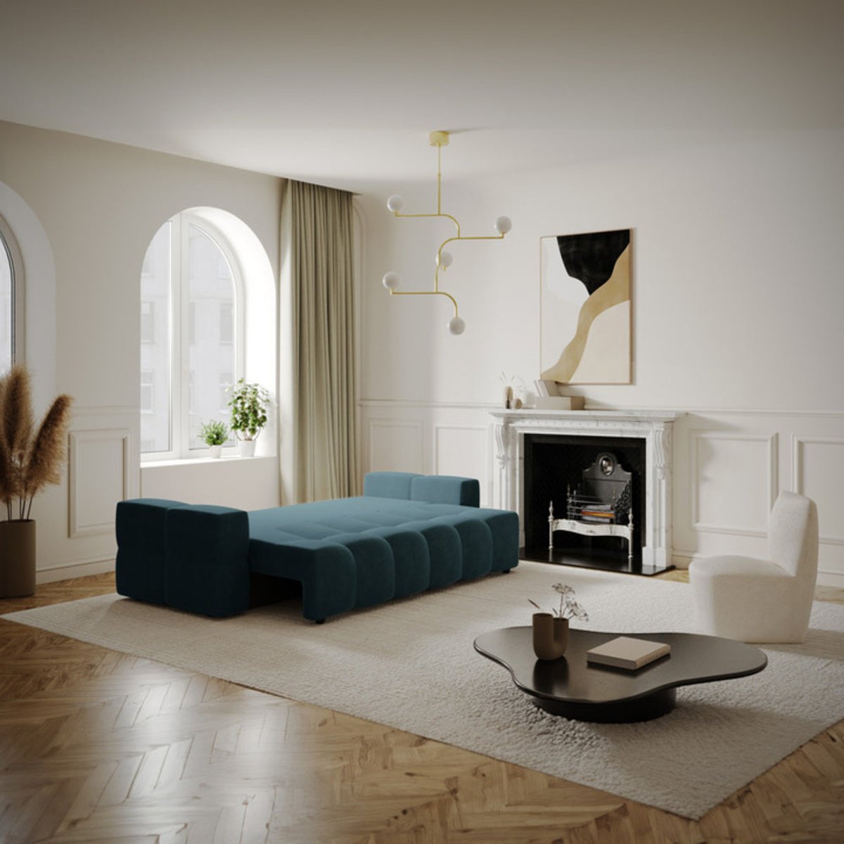 Canapé en velours GABRIEL bleu paon, SIA HOME