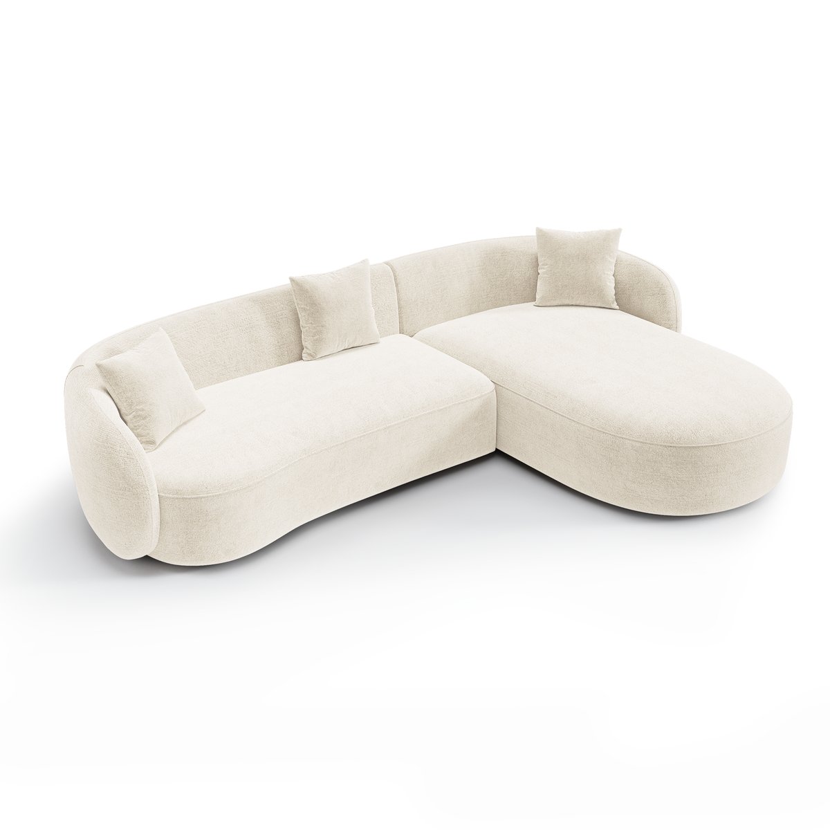 Canapé d'angle droit 4 places en velours texturé CELINE crème, SIA HOME