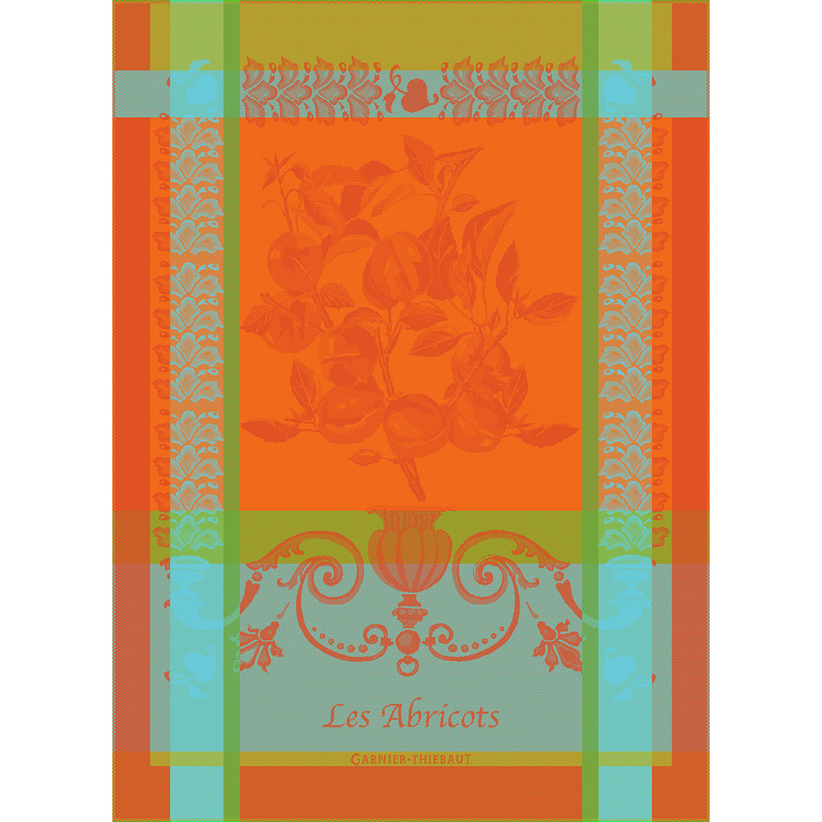 Torchon pur coton LES ABRICOTS orange, GARNIER THIEBAUT