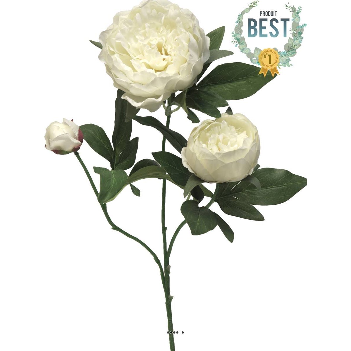 Pivoine artificielle ramifiée, 3 têtes, H crème, ARTIFICIELLES