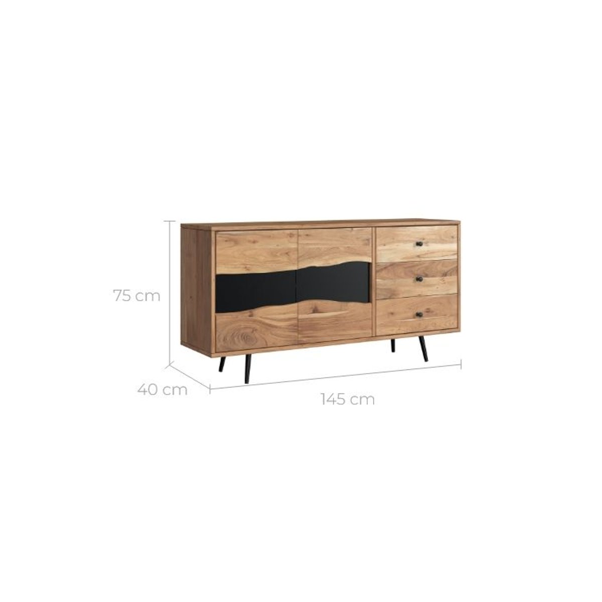 Buffet en bois d'acacia massif et métal - ALABAMA bois clair et noir, MAISON PAVANE