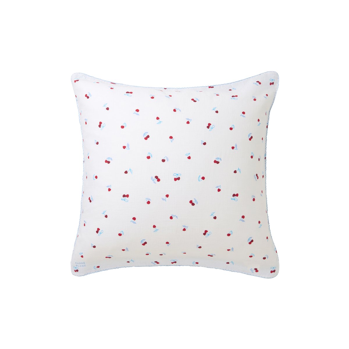 Taie d'oreiller carrée gaze de coton Abelia acajou floral ABÉLIA ciel/cerise, CARRE BLANC