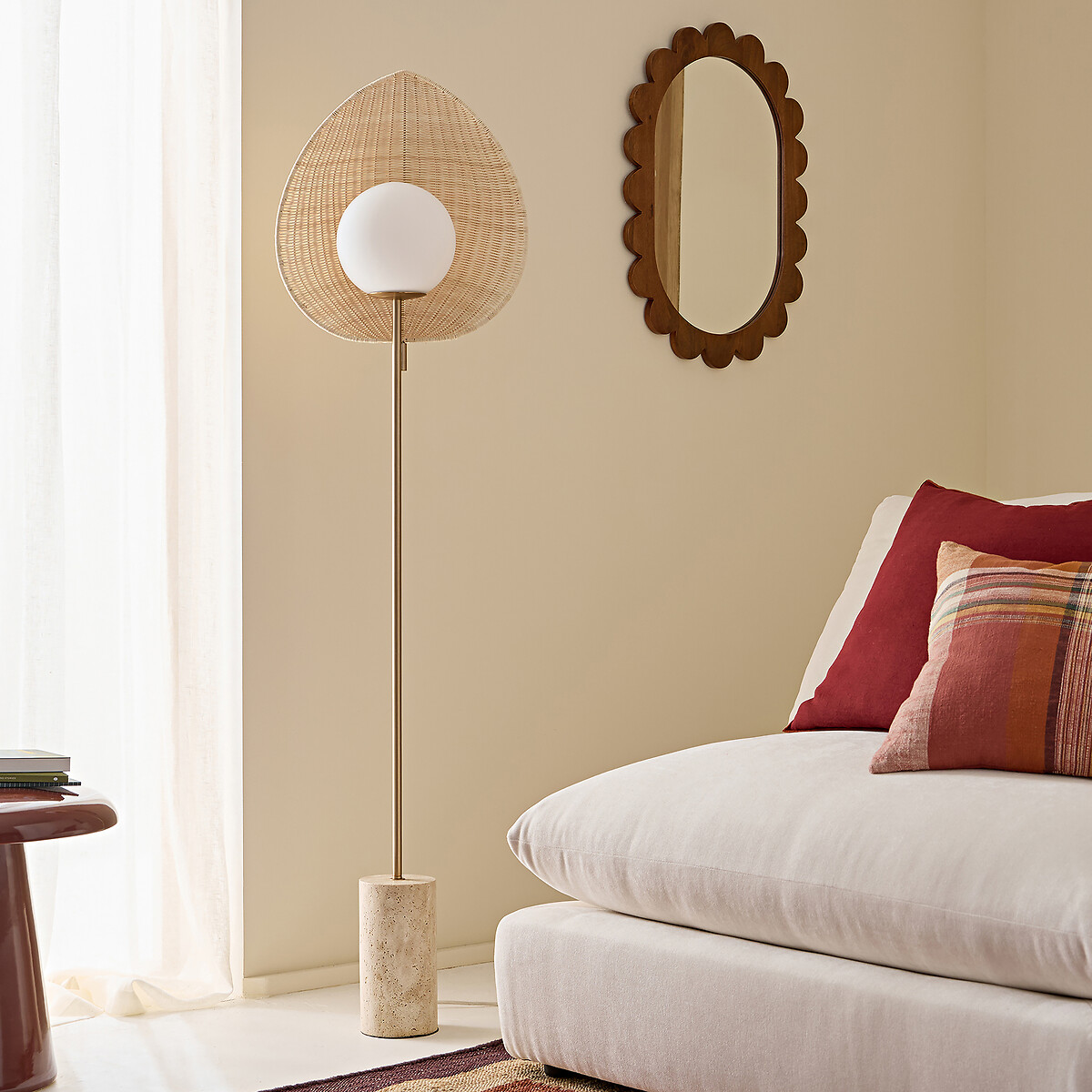 Lampadaire opaline, rotin et travertin, Javana naturel, LA REDOUTE INTERIEURS