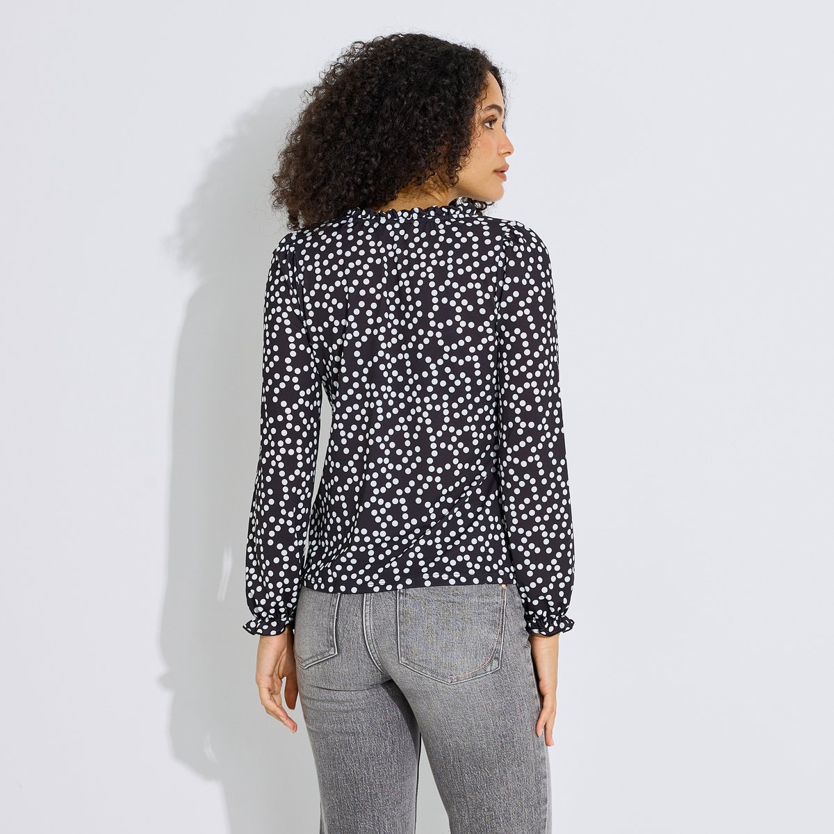 Blouse fluide imprimée à pois noir, GRAIN DE MALICE