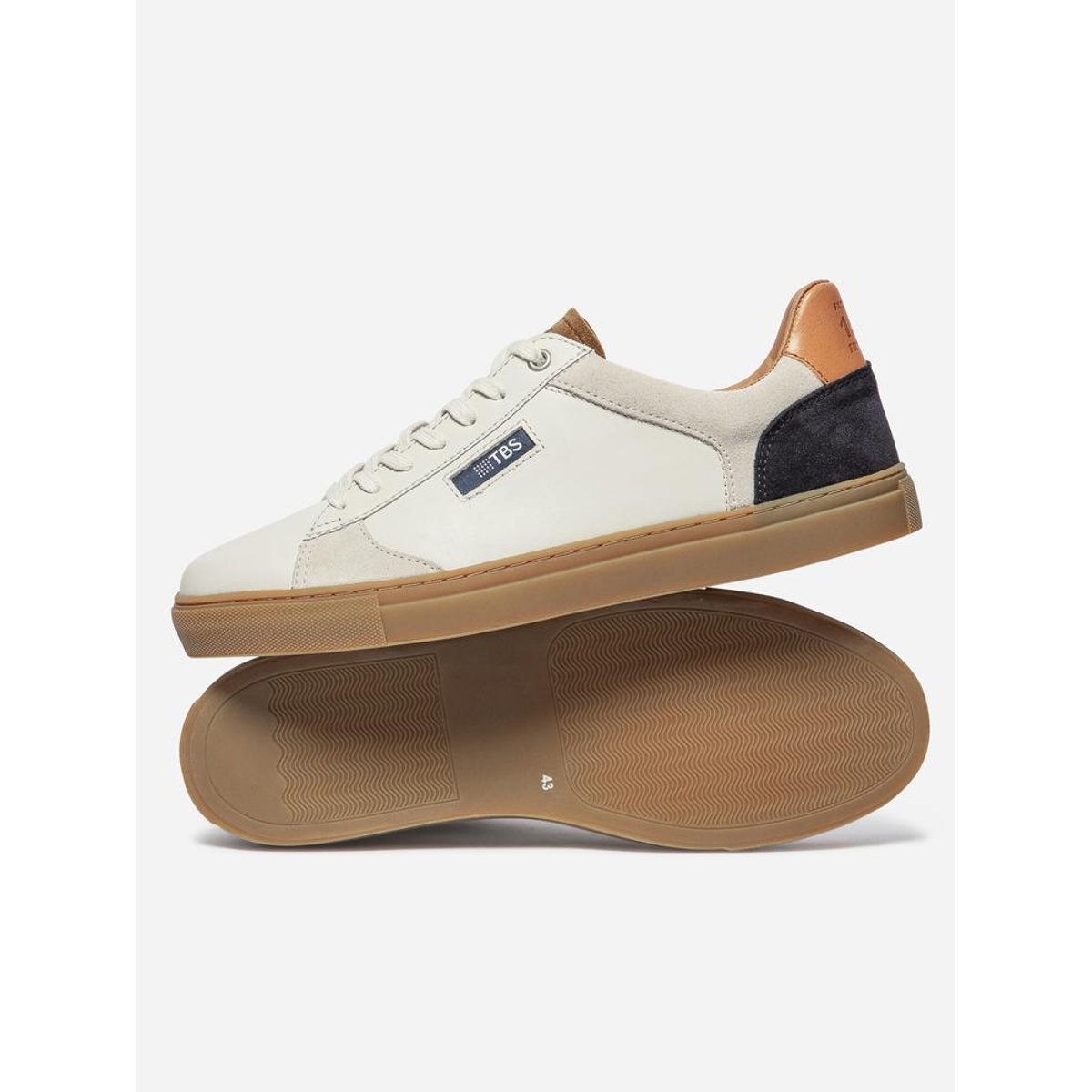 Baskets made in France MAUBERT off-white / navy / tabac, TBS
