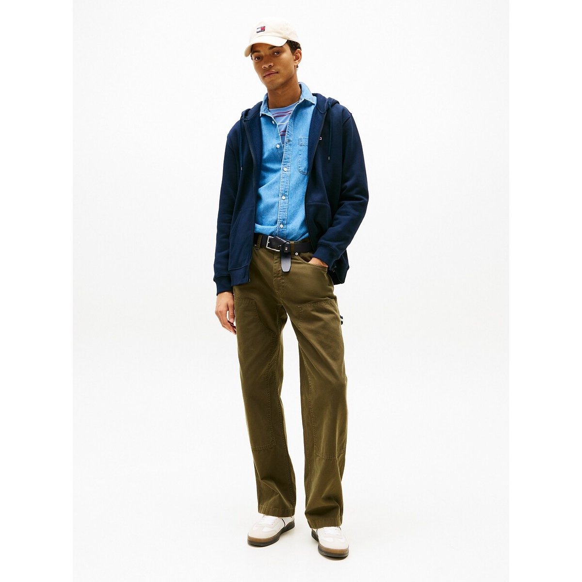 Sweat à capuche zippé en molleton brossé bleu foncé, TOMMY JEANS
