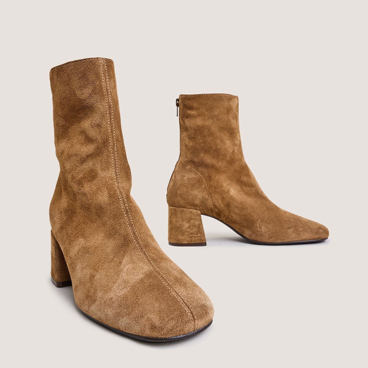 Boots en cuir talon large tabac, JONAK