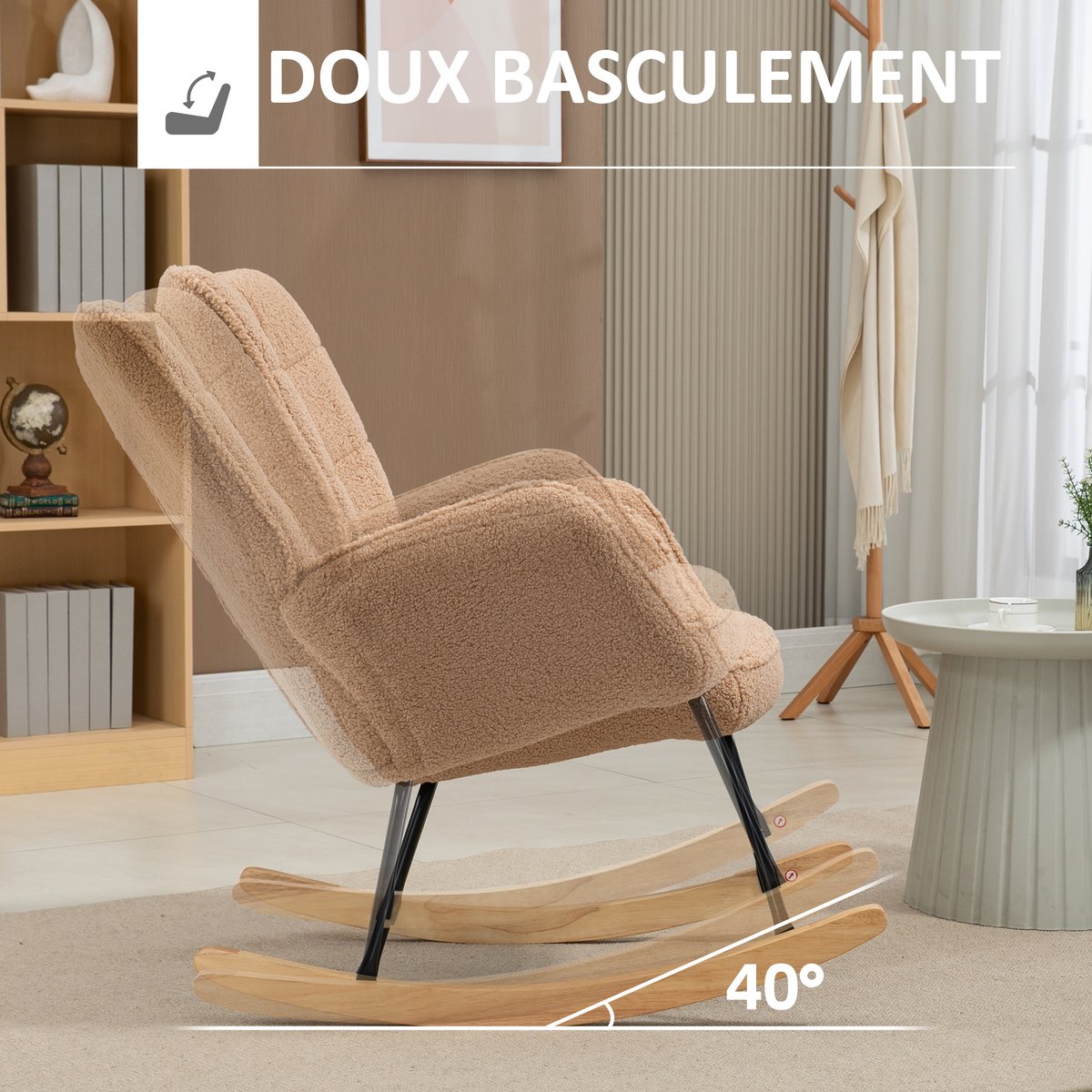 Fauteuil à bascule Revêtement bouclette marron, HOMCOM