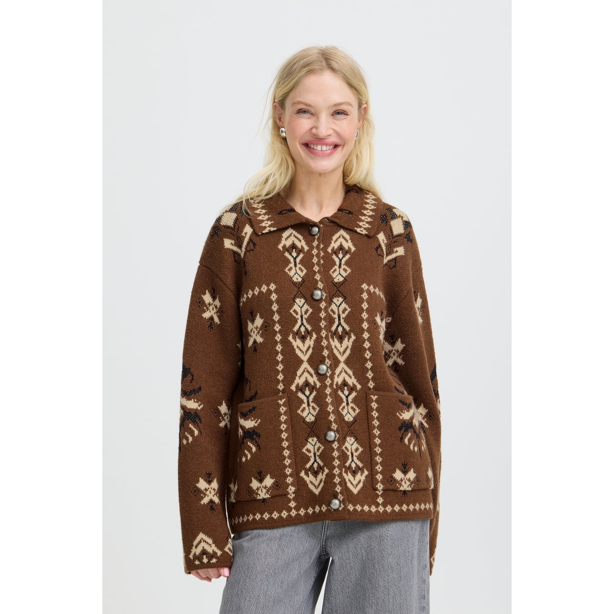 Á manches longues marron sepia ethnic, B.YOUNG