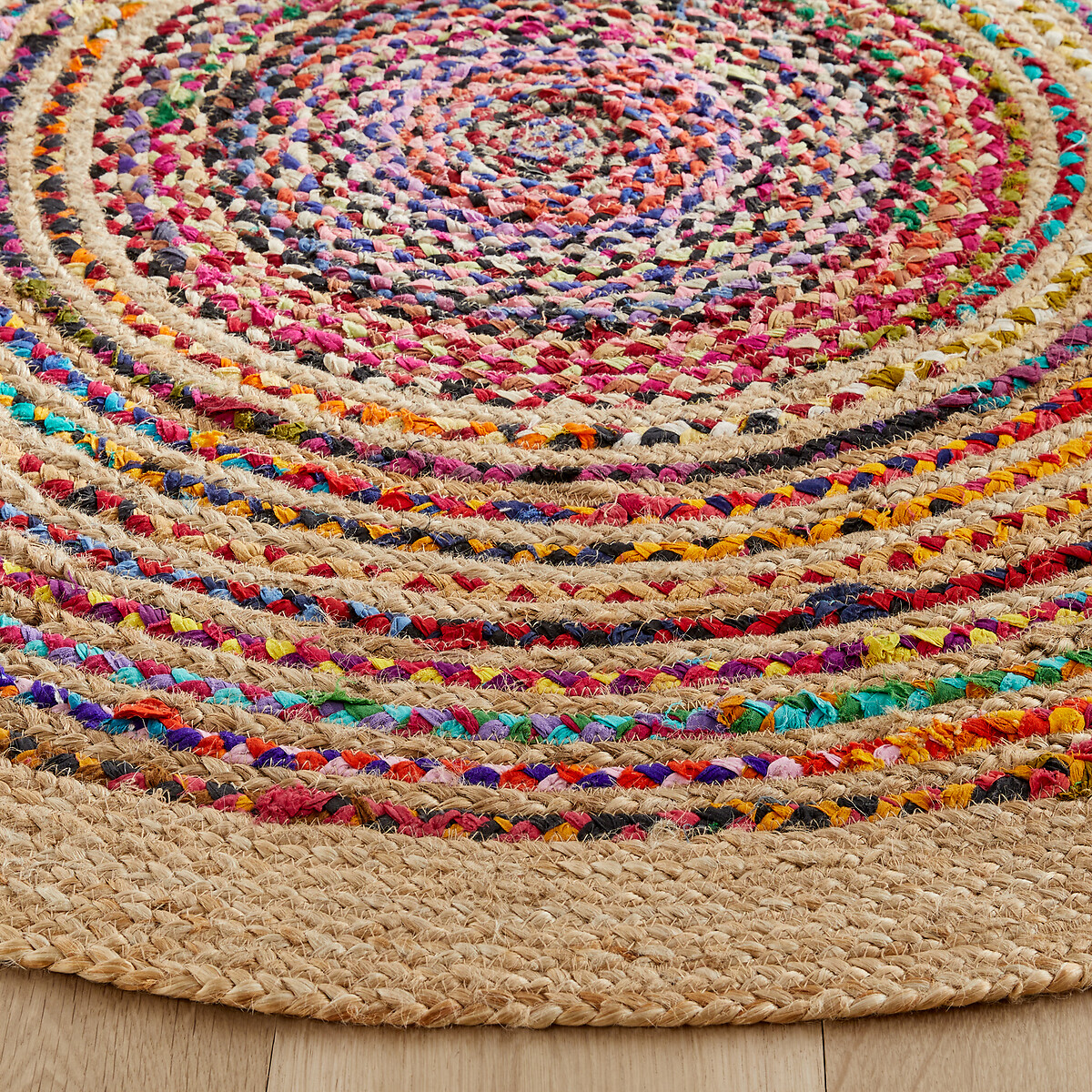 Tapis fait main, en jute et coton recyclé, diamètre 120 cm, JACO multicolore, AM.PM