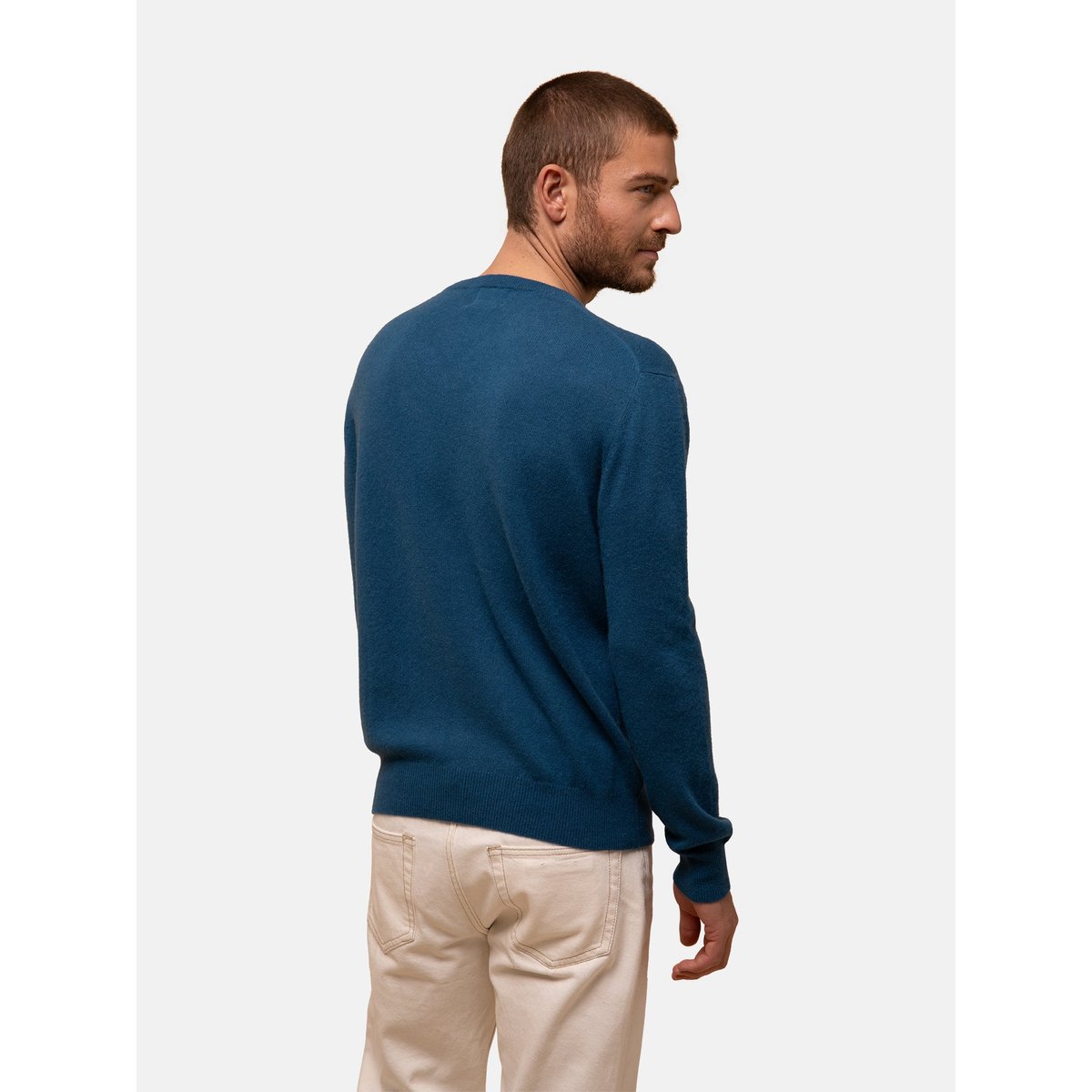 Pull Col V Paon Walt bleu vert, JUST CASHMERE