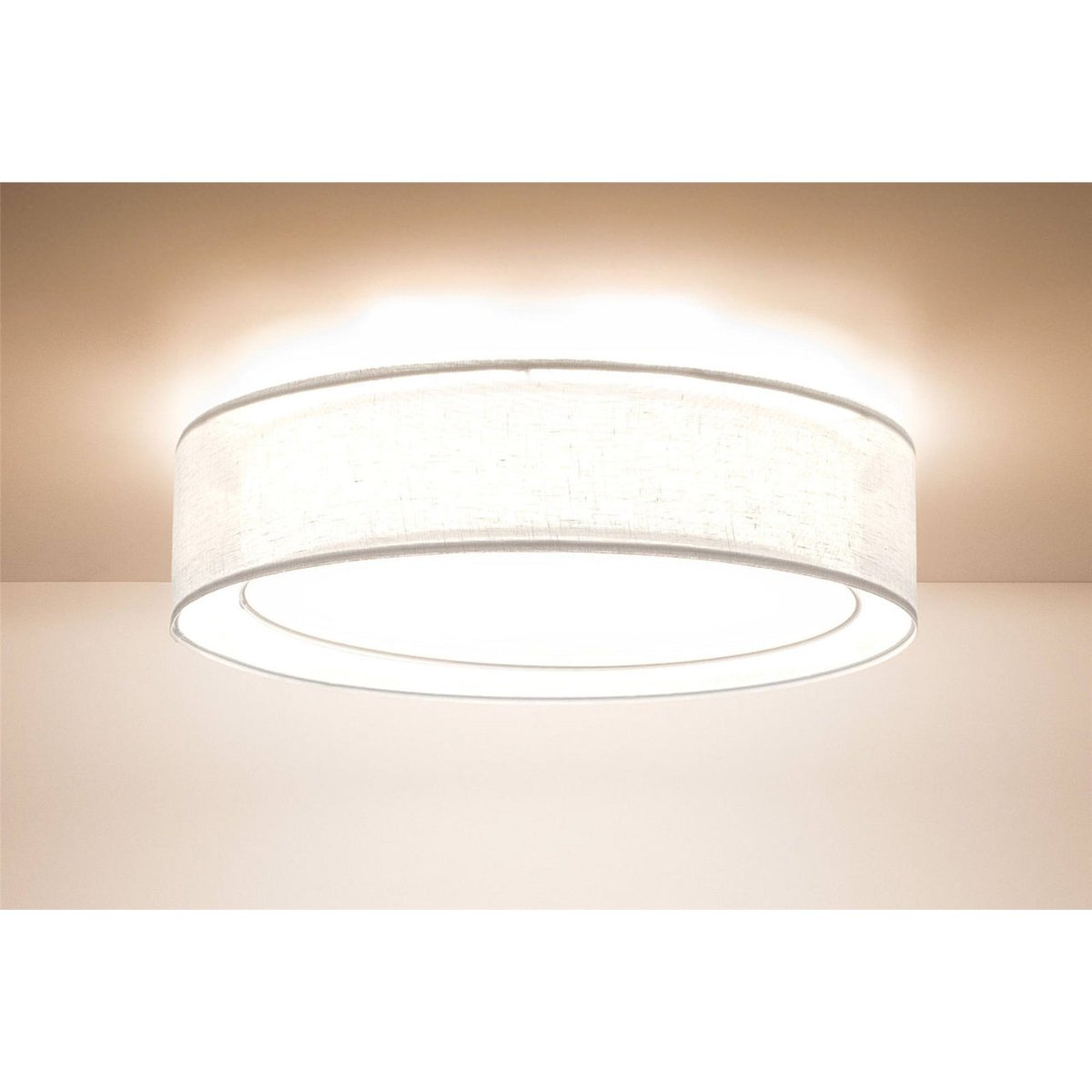 Plafonnier rond en tissu double couche Puro blanc tissu semi-transparent, BPS KONCEPT