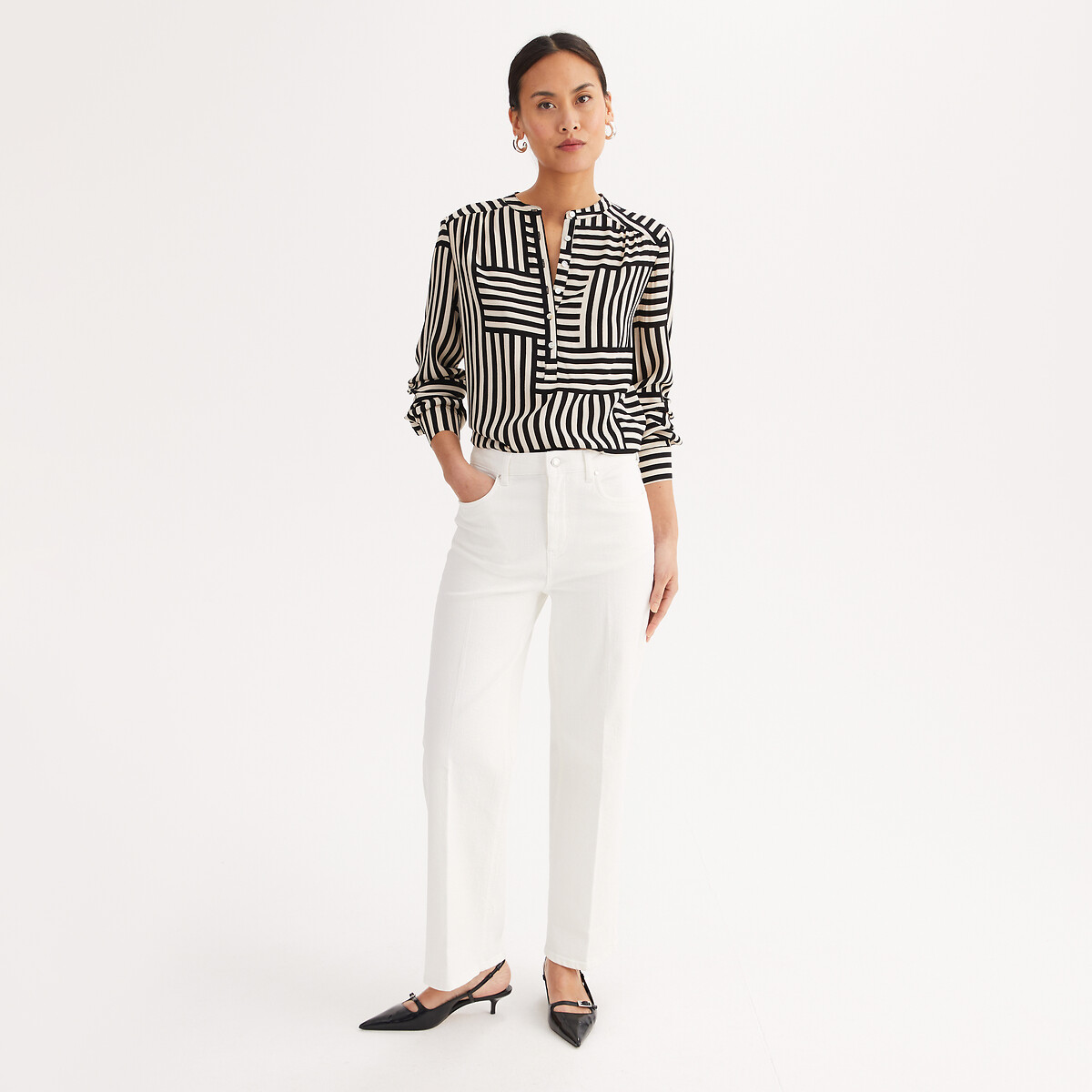 Verkorte wijde jeans denim wit, ANNE WEYBURN