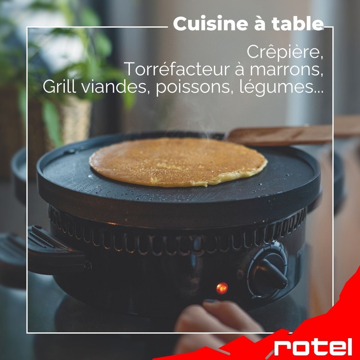 Torréfacteur à marrons, crêpière et grill électrique noir, ROTEL
