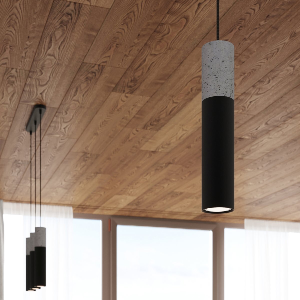Suspension Acier Gris/Noir GU10 3 Borigio Line gris, EDEN