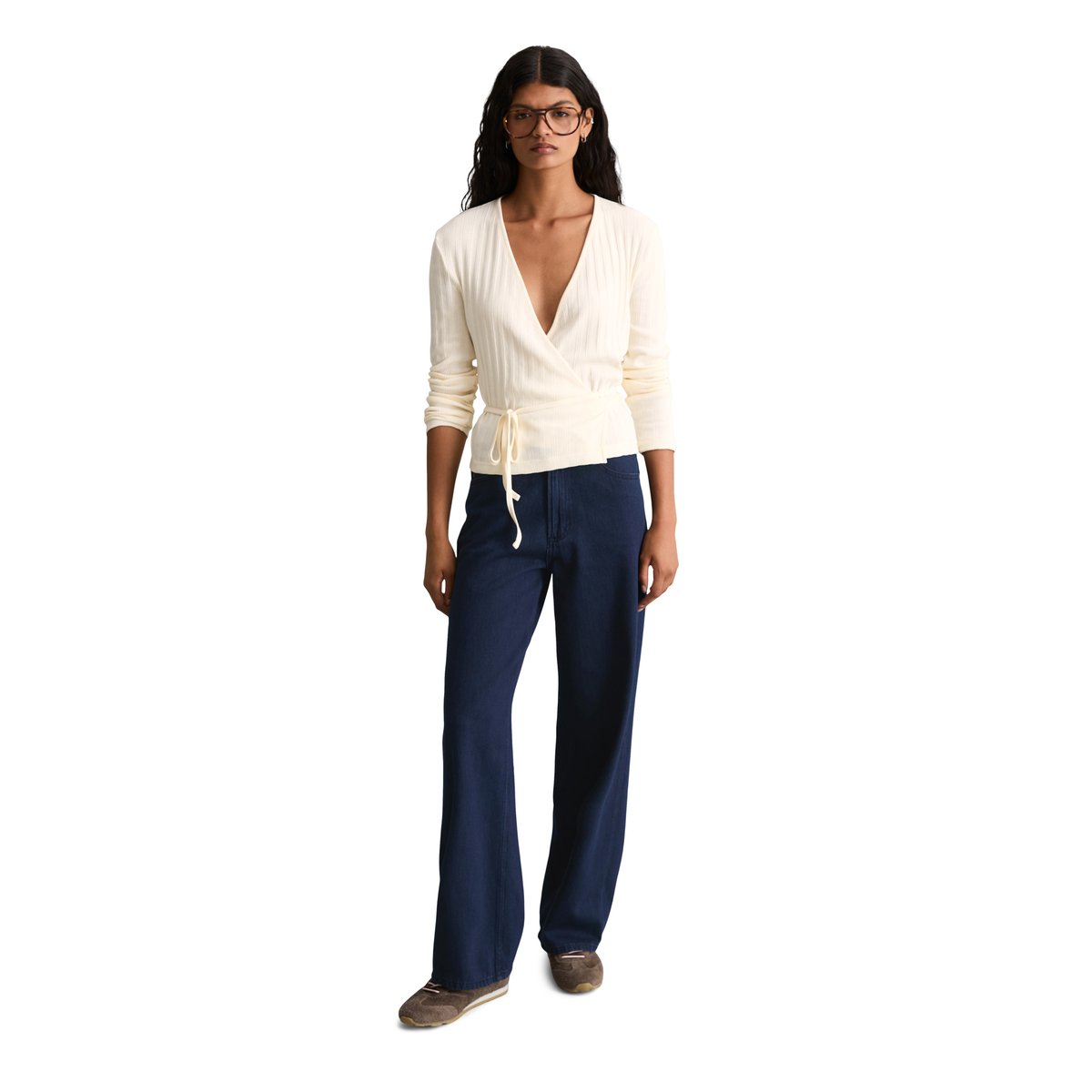 Haut à nouer slim en jersey stretch côtelé blanc, MARC O’POLO DENIM