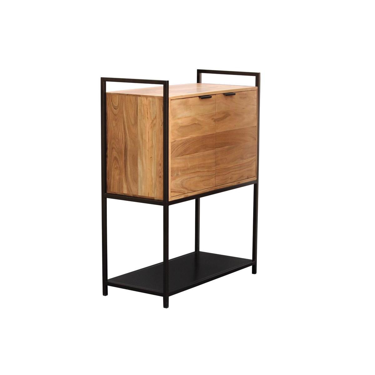Buffet haut en bois massif et métal noir 2 portes L85 cm ARTHUS bois clair / noir, MILIBOO