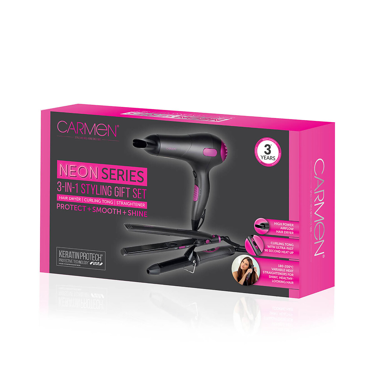 Neon Triple Pack Gift Set with Hair Dryer/Curler/Straightener - C81128 grey, CARMEN