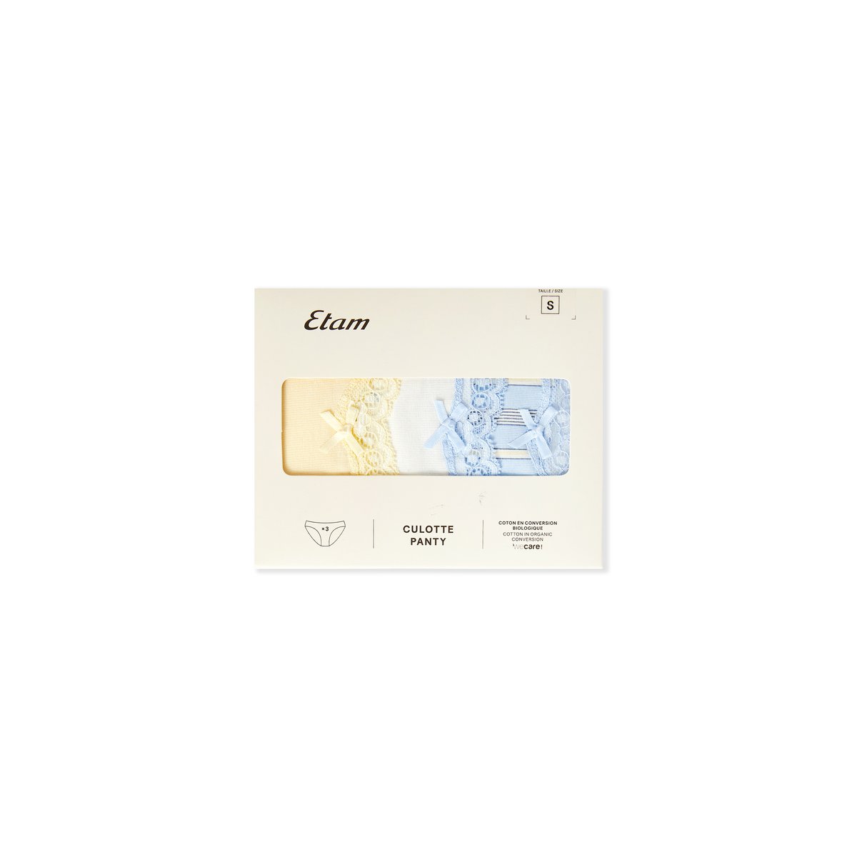Lot de 3 culottes en coton et dentelle JIMMA bleu ciel, ETAM