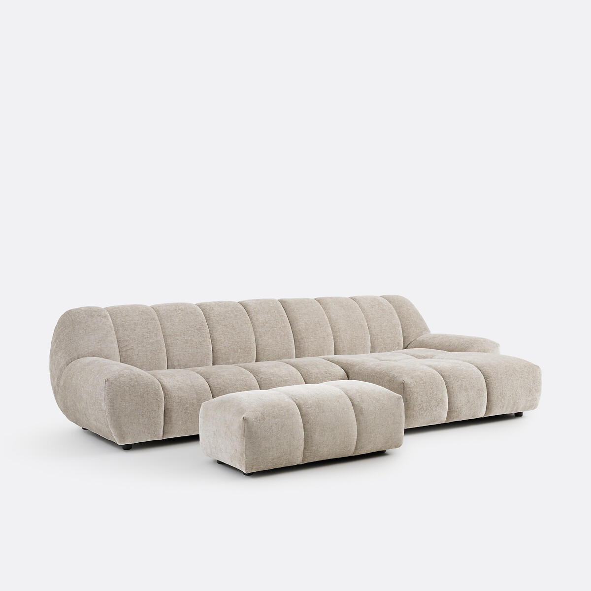 Canapé d'angle droit, 4 places, en velours épais, NURIA taupe, LA REDOUTE INTERIEURS