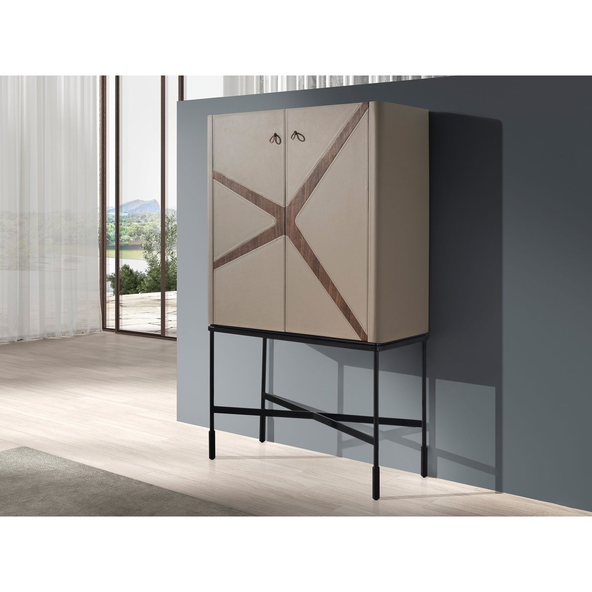 Buffet haut en similicuir, noyer et acier noir | taupe | noyer, ANGEL CERDA