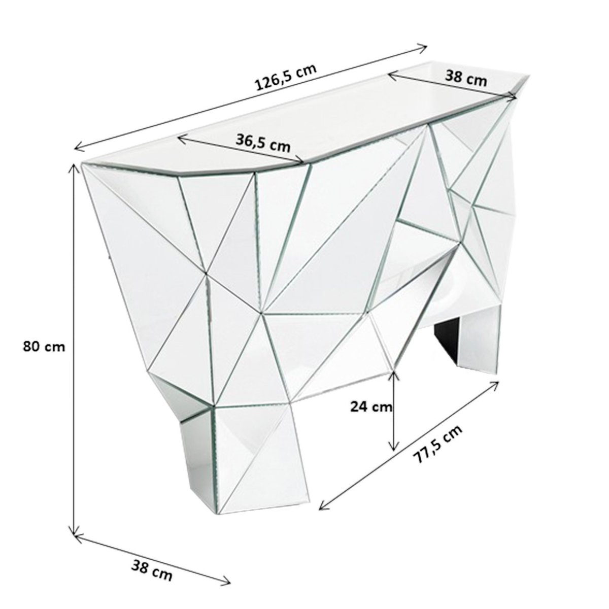 Console en verre miroir, PRISMA argent, KARE DESIGN