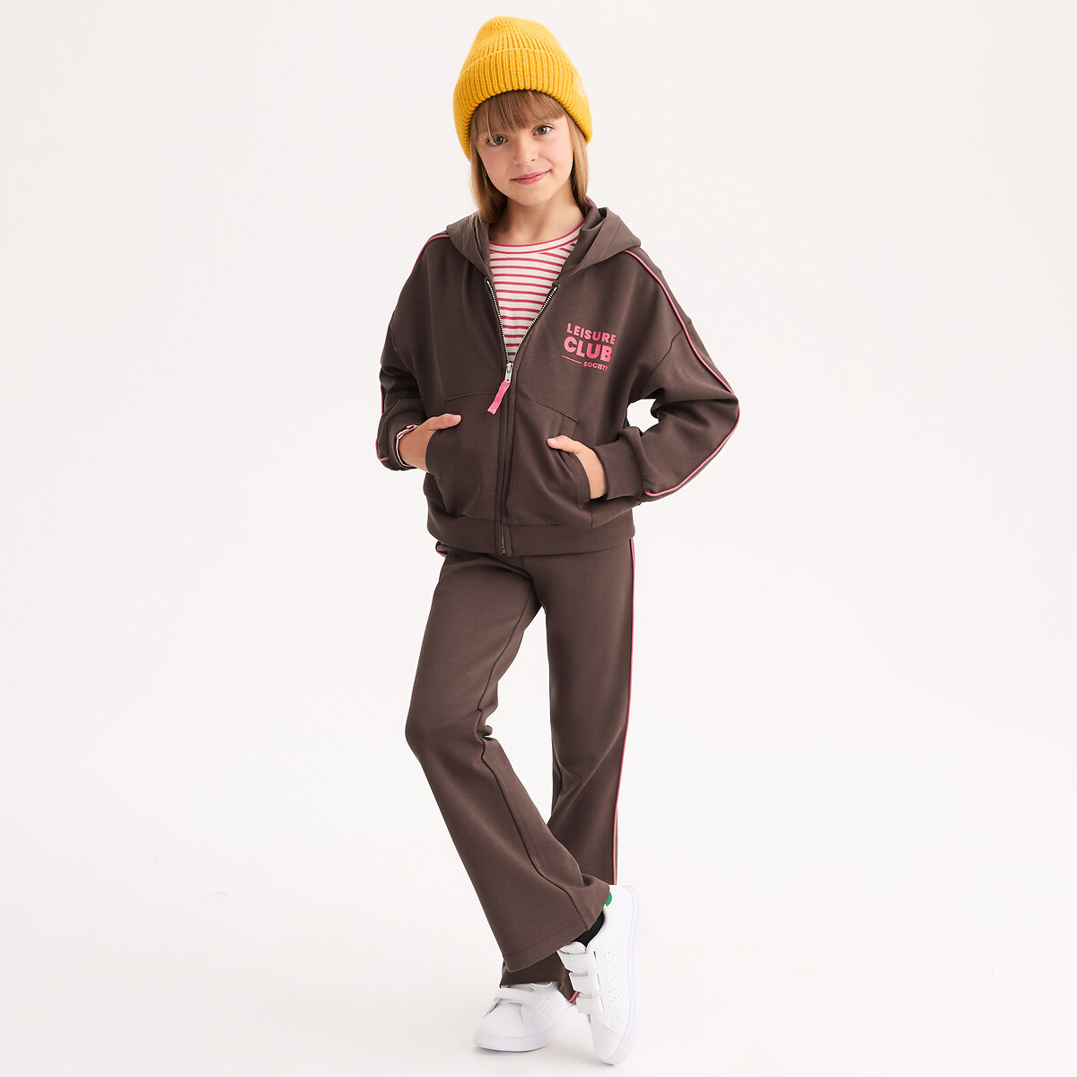 Conjunto de 2 piezas, sudadera de capucha con cremallera y pantalón de chándal marrón, LA REDOUTE COLLECTIONS