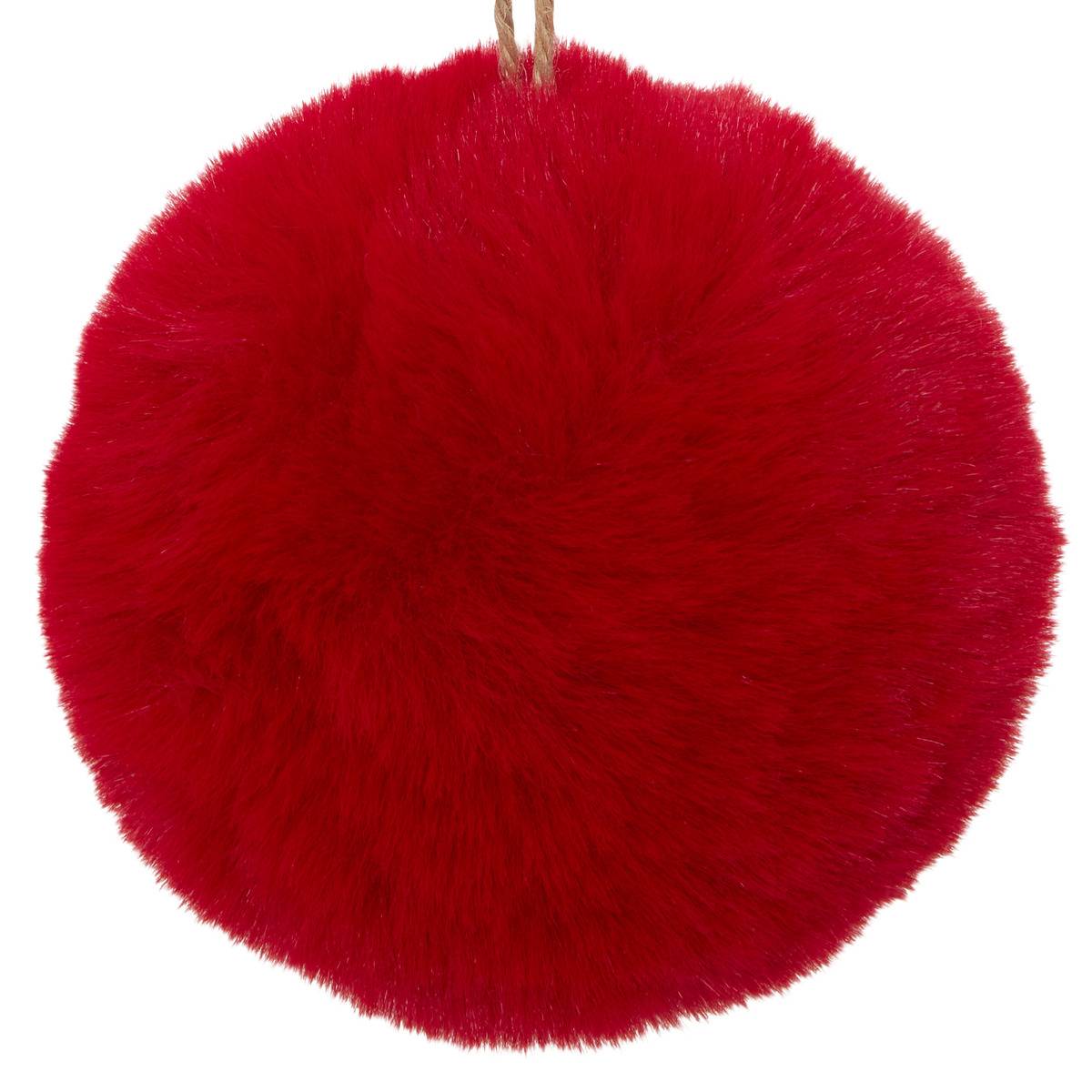 Boule de Noël en imitation fourrure rouge et blanc D. 100 mm rouge, FEERIC LIGHTS & CHRISTMAS