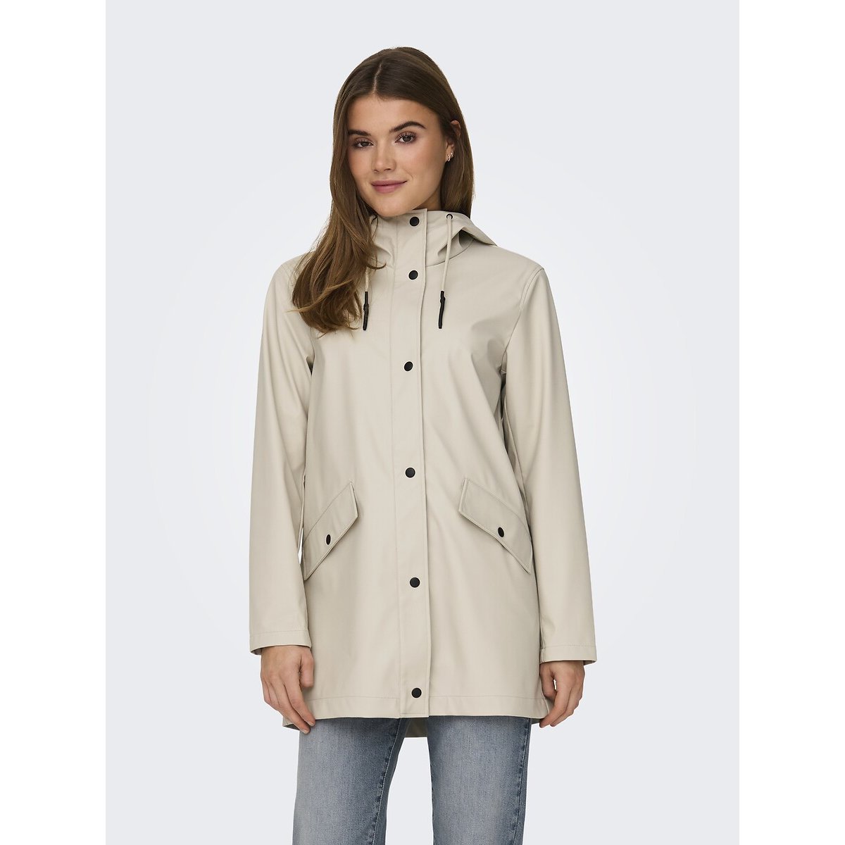 Mid-Length Hooded Coat ecru , ONLY