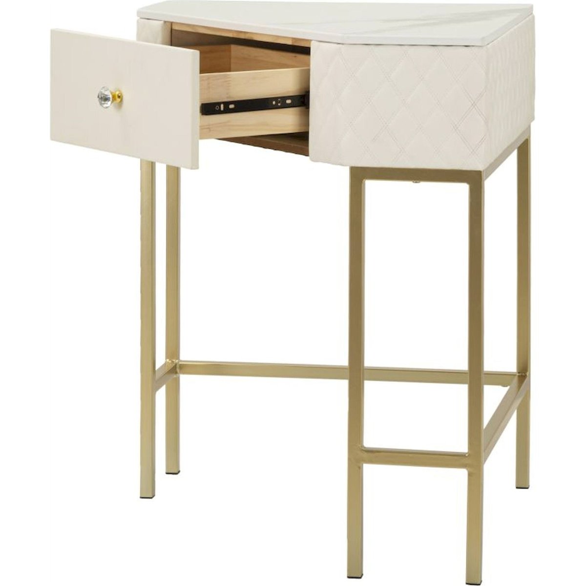 Console capitonnée bouton bijou GLAM blanc et doré, RECOLLECTION