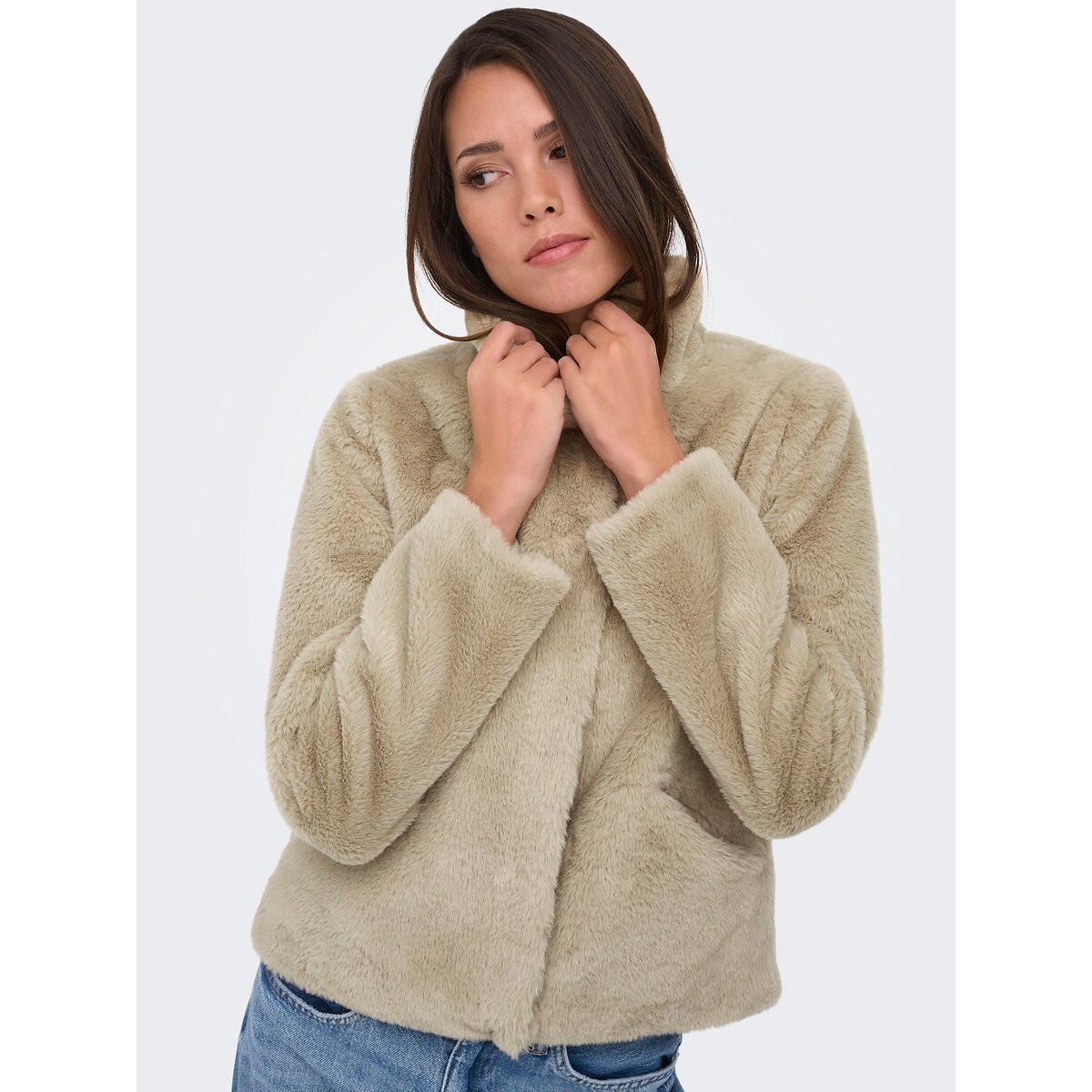 Manteau court en tissu duveteux beige, ONLY