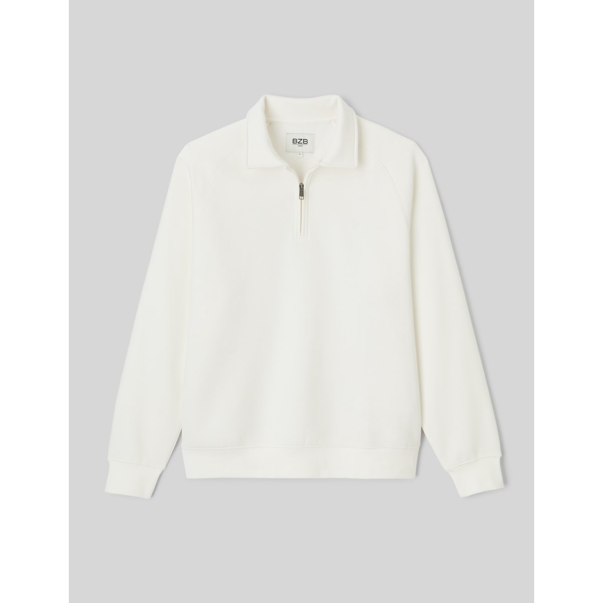 Sweat col polo zippé blanc écru, BZB