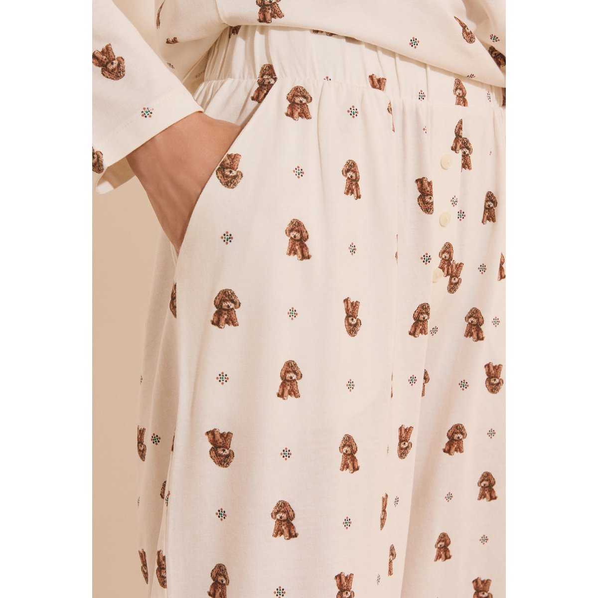 Pantalon de pyjama à motifs chiens en coton RUBY ecru, ETAM
