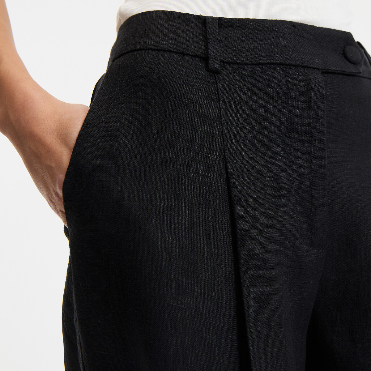 Pantalon large à pinces en lin noir, LA REDOUTE COLLECTIONS