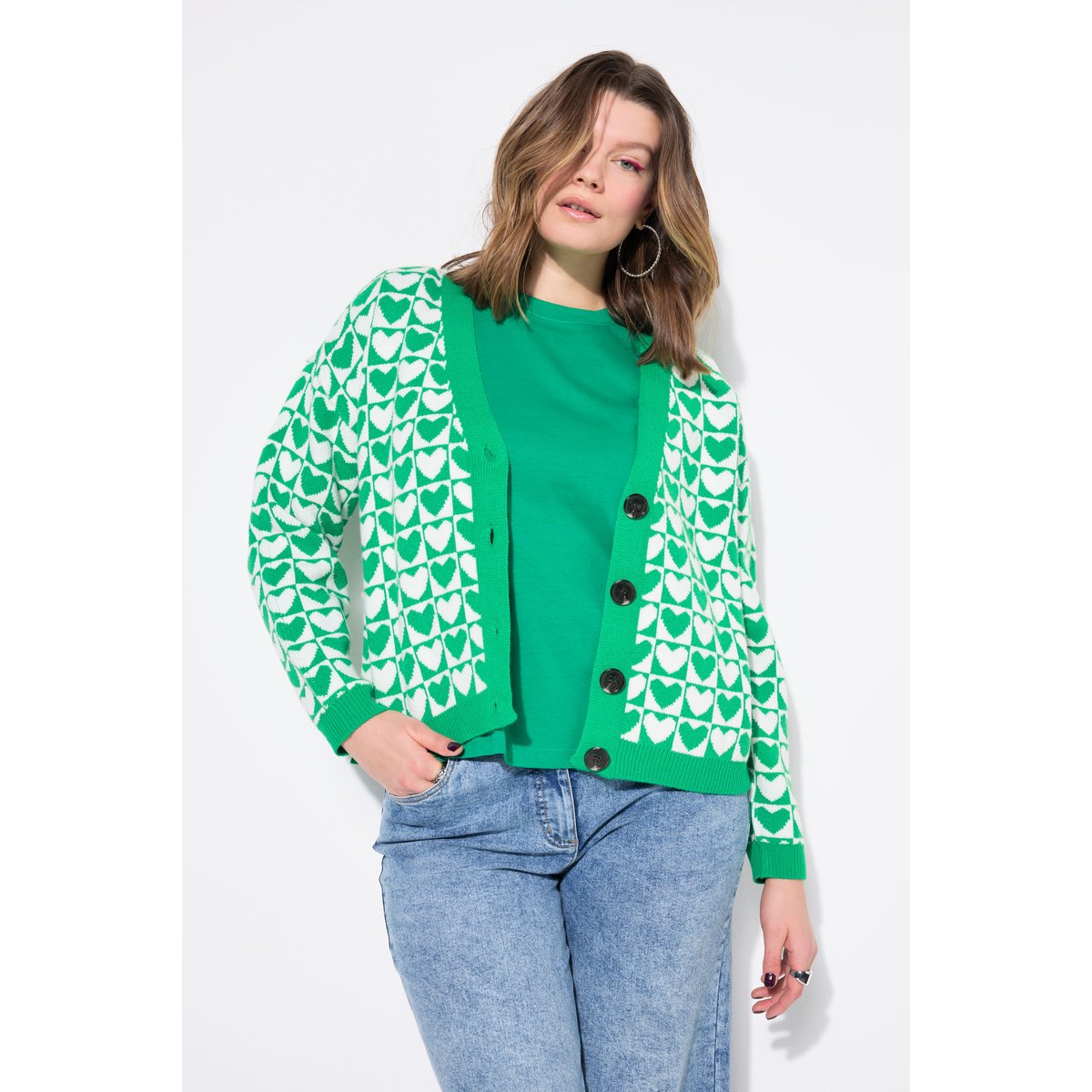 Cardigan oversize, cœurs vert émeraude, STUDIO UNTOLD