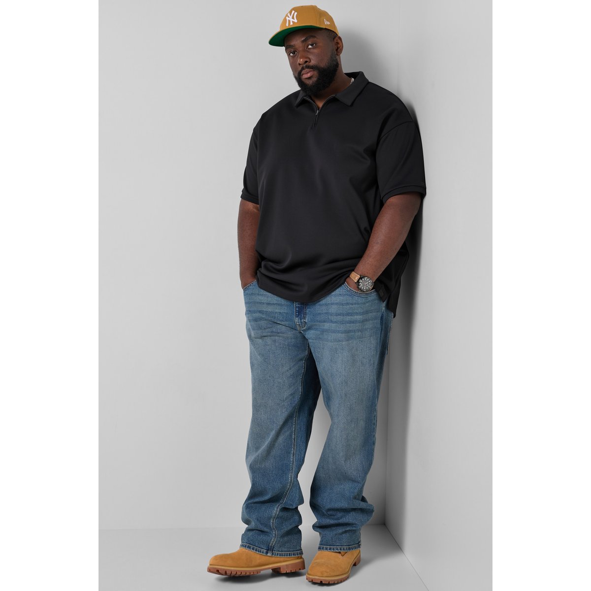Polo, oversize, manches courtes noir, STHUGE