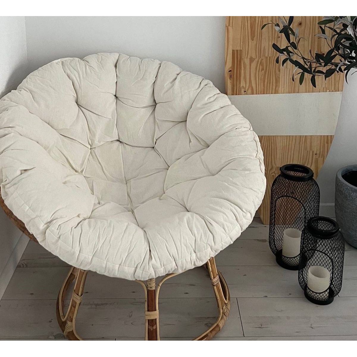 Fauteuil en rotin et tissu RATTAN bois clair, MADE IN MEUBLES