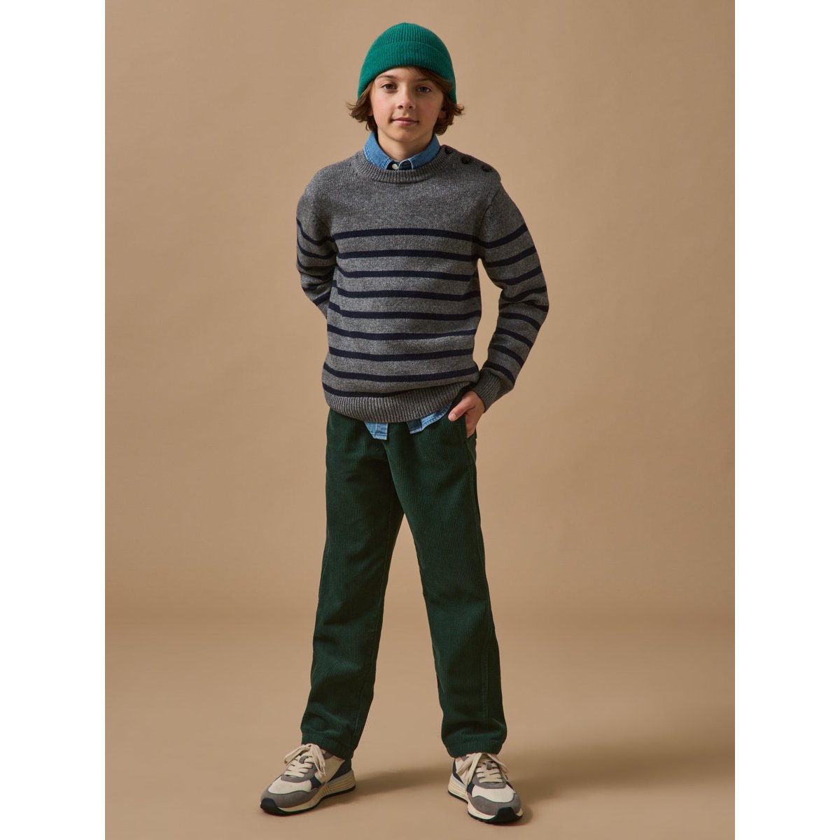 Pull marinière en laine majoritaire gris chine, CYRILLUS