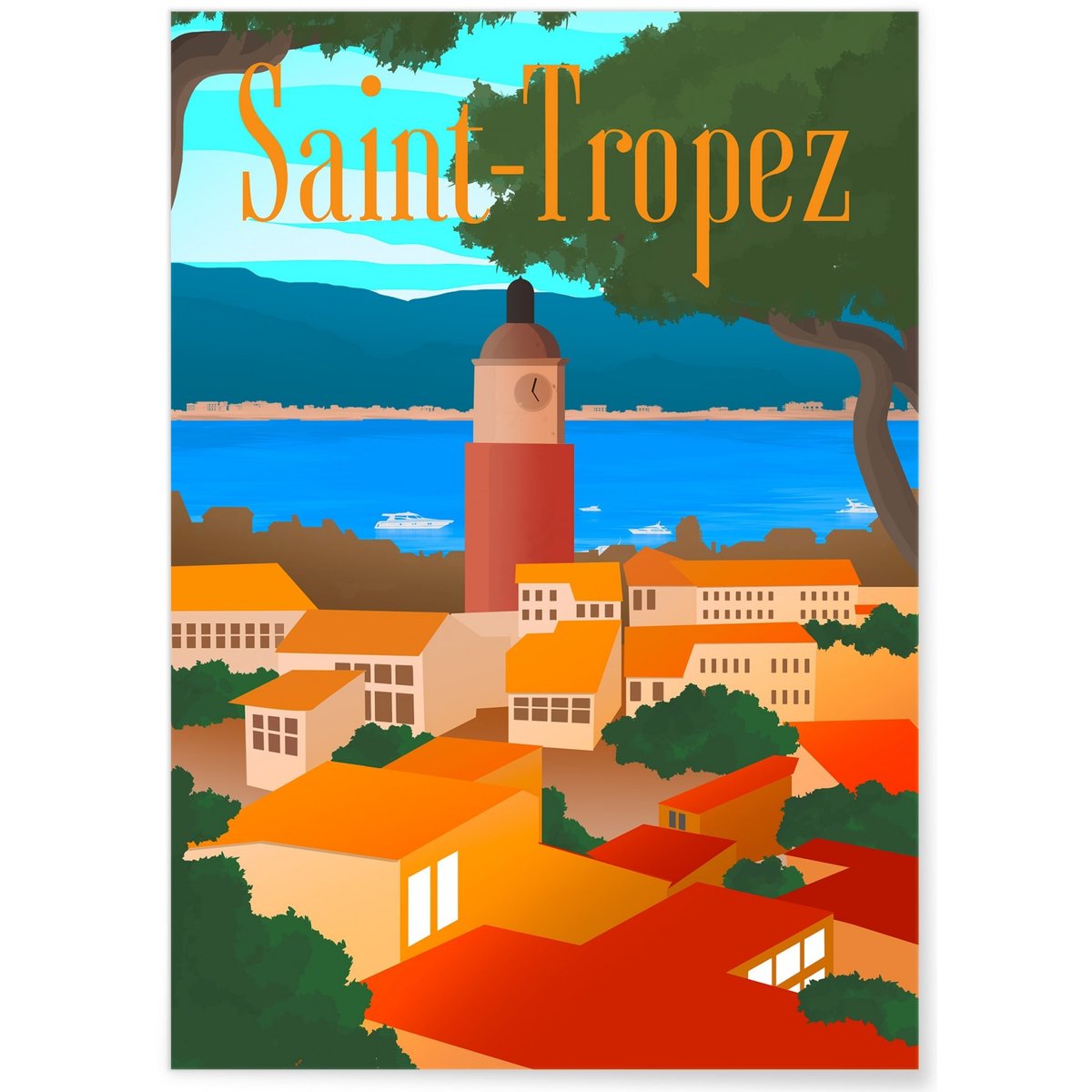 Affiche ville Saint-Tropez blanc, L'AFFICHERIE