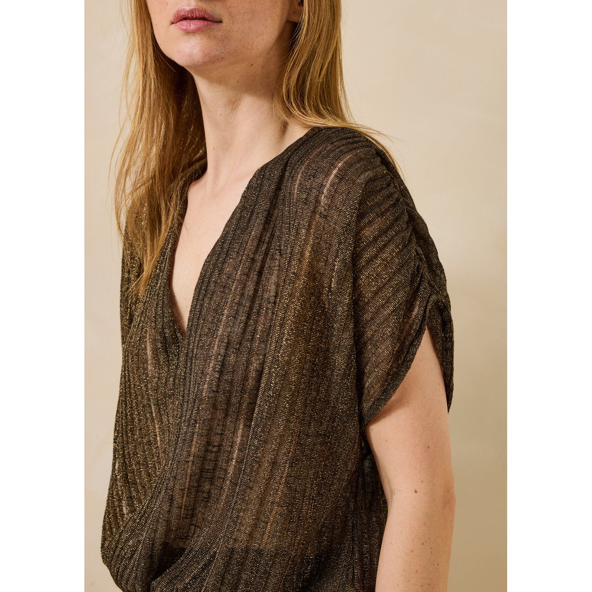 T-shirt irisé manches courtes col V noir, LA FEE MARABOUTEE