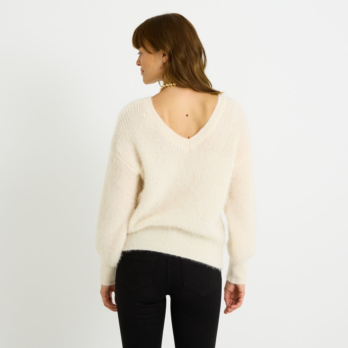 Pull fluffy 2 en 1 blanc cassé ecru, GRAIN DE MALICE