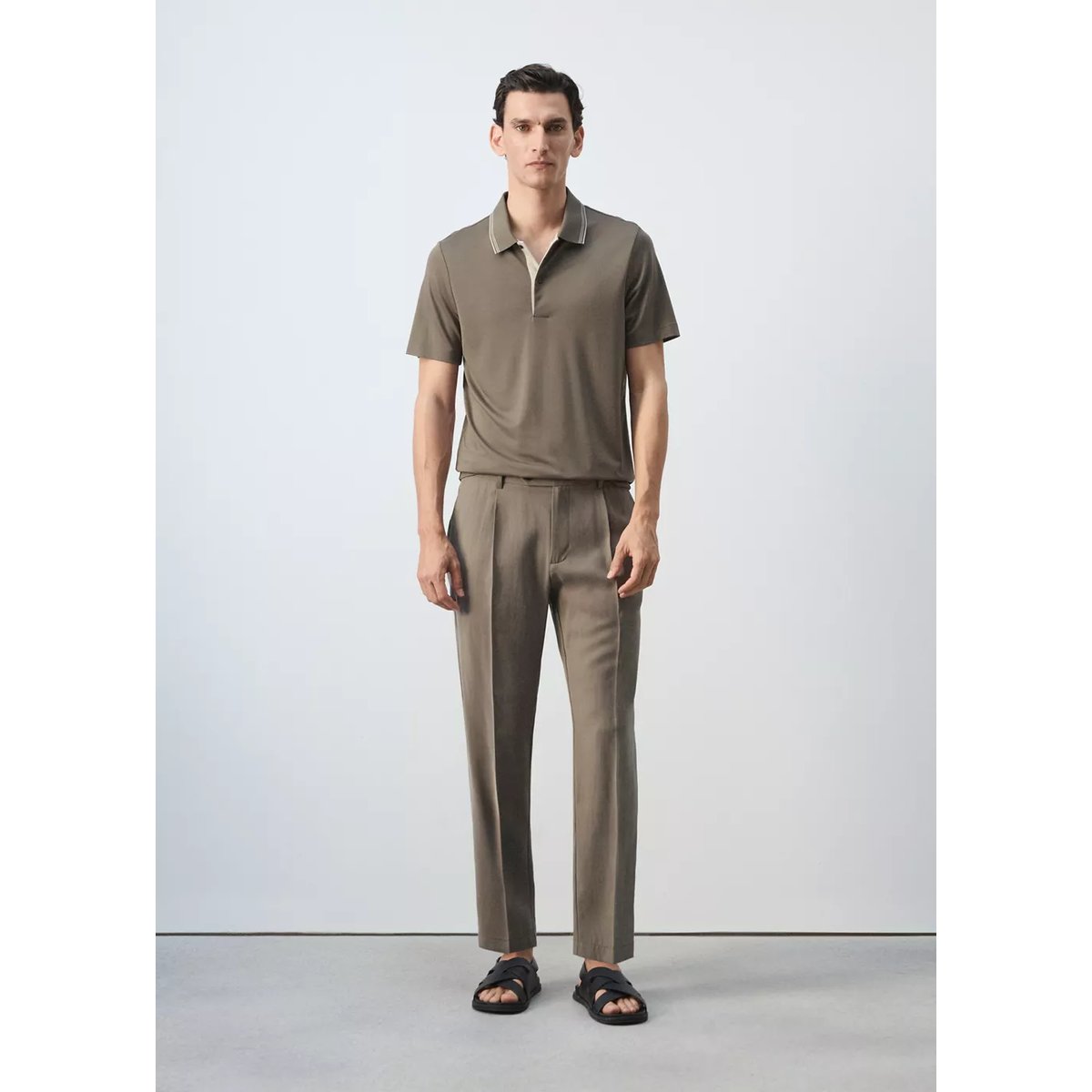 Polo slim fit détail col marron moyen, MANGO MAN