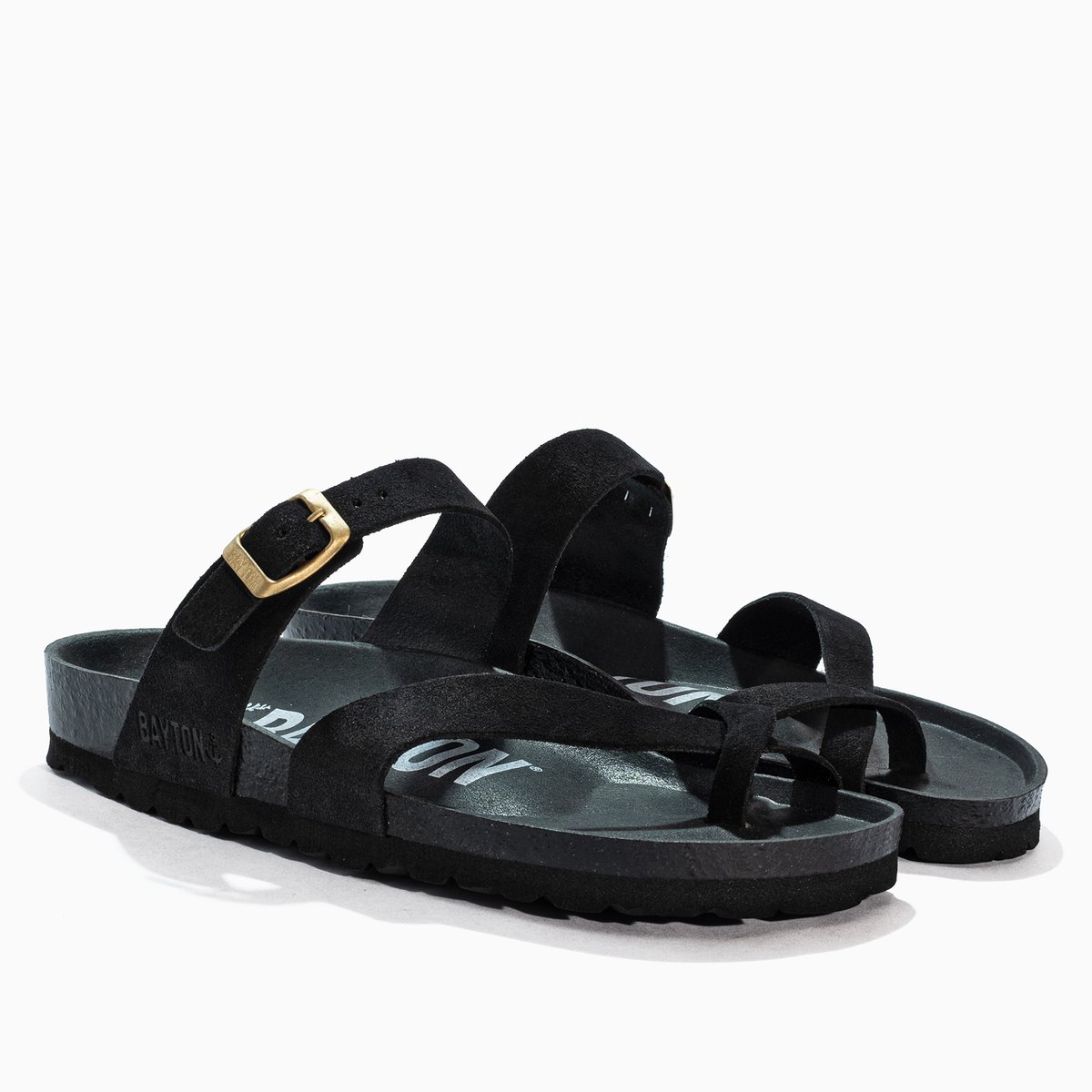 Tongs en cuir suédé DIANE black, BAYTON