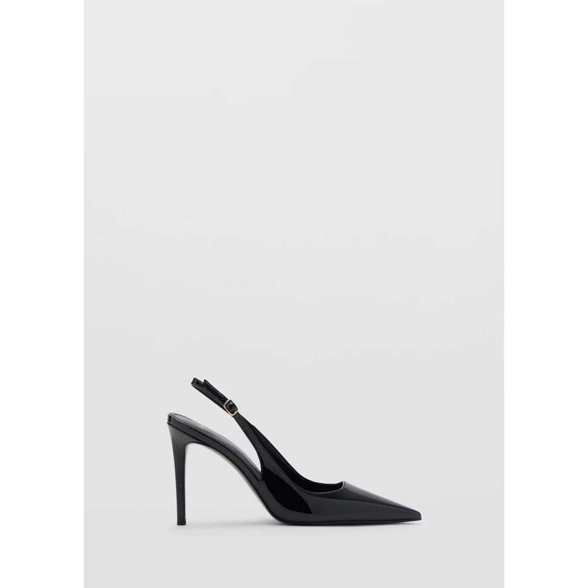 Chaussures à talon en cuir vernis noir, MANGO