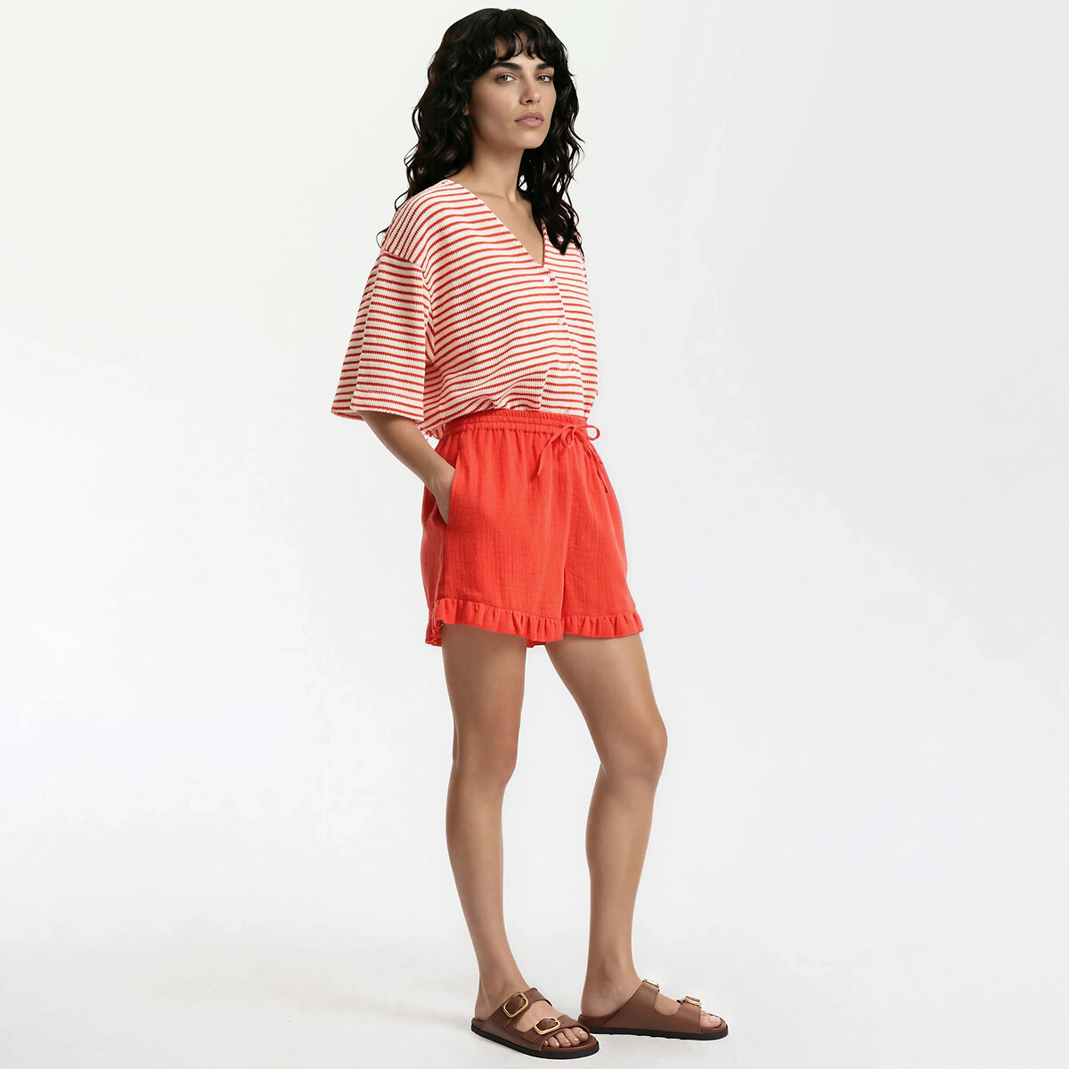 Short à volants et taille élastiquée rouge grenadine, LA REDOUTE COLLECTIONS